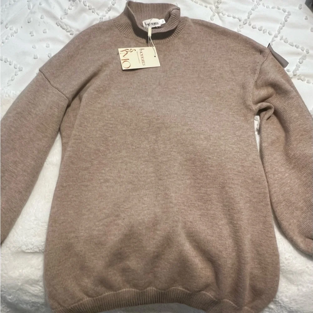 Modesees Taupe Vintage Style Knit/Turtleneck Mini Dress MDA2367I6T - Picture 2 of 5